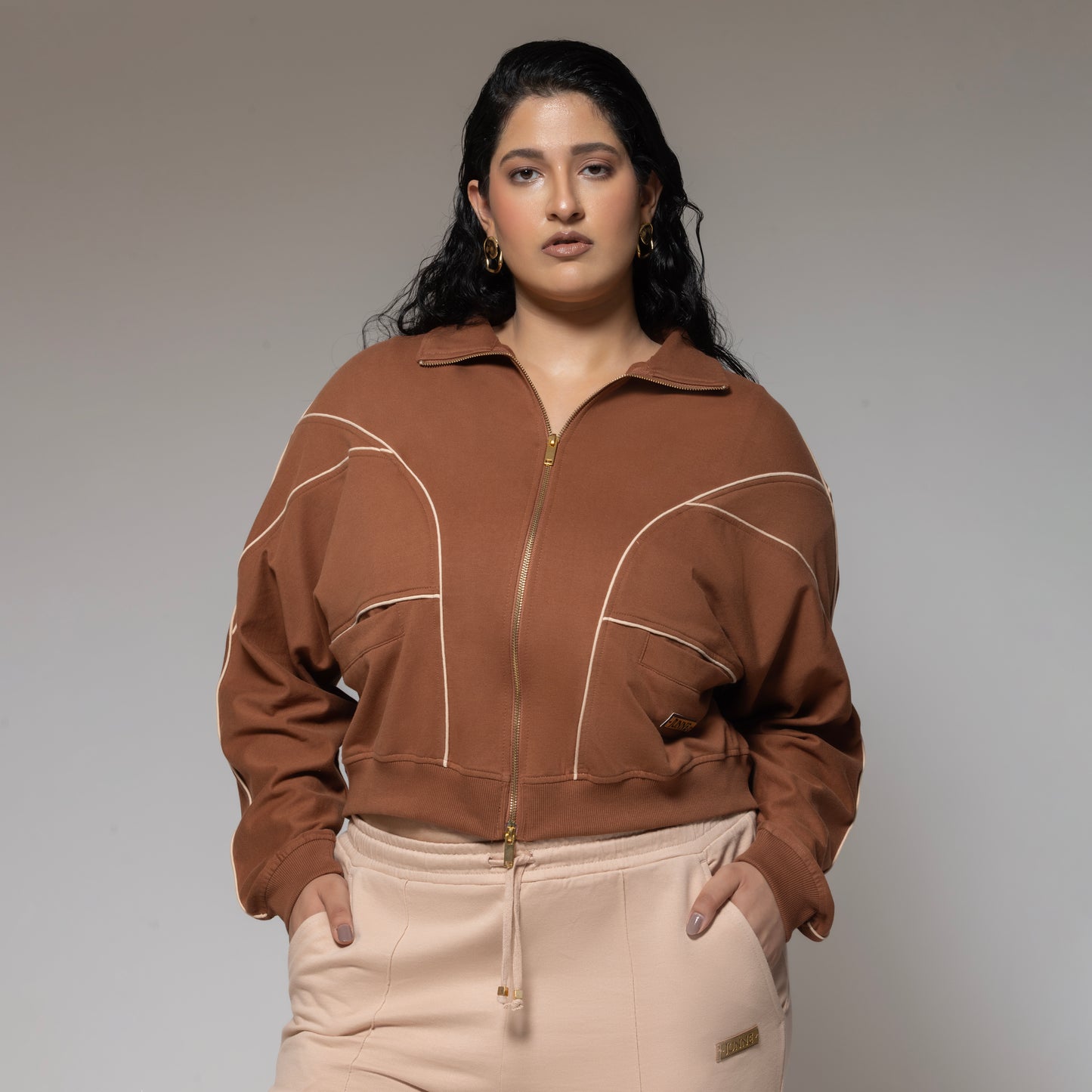 Bare peach Set With Mocha Jacket - Curvy Babes Edition
