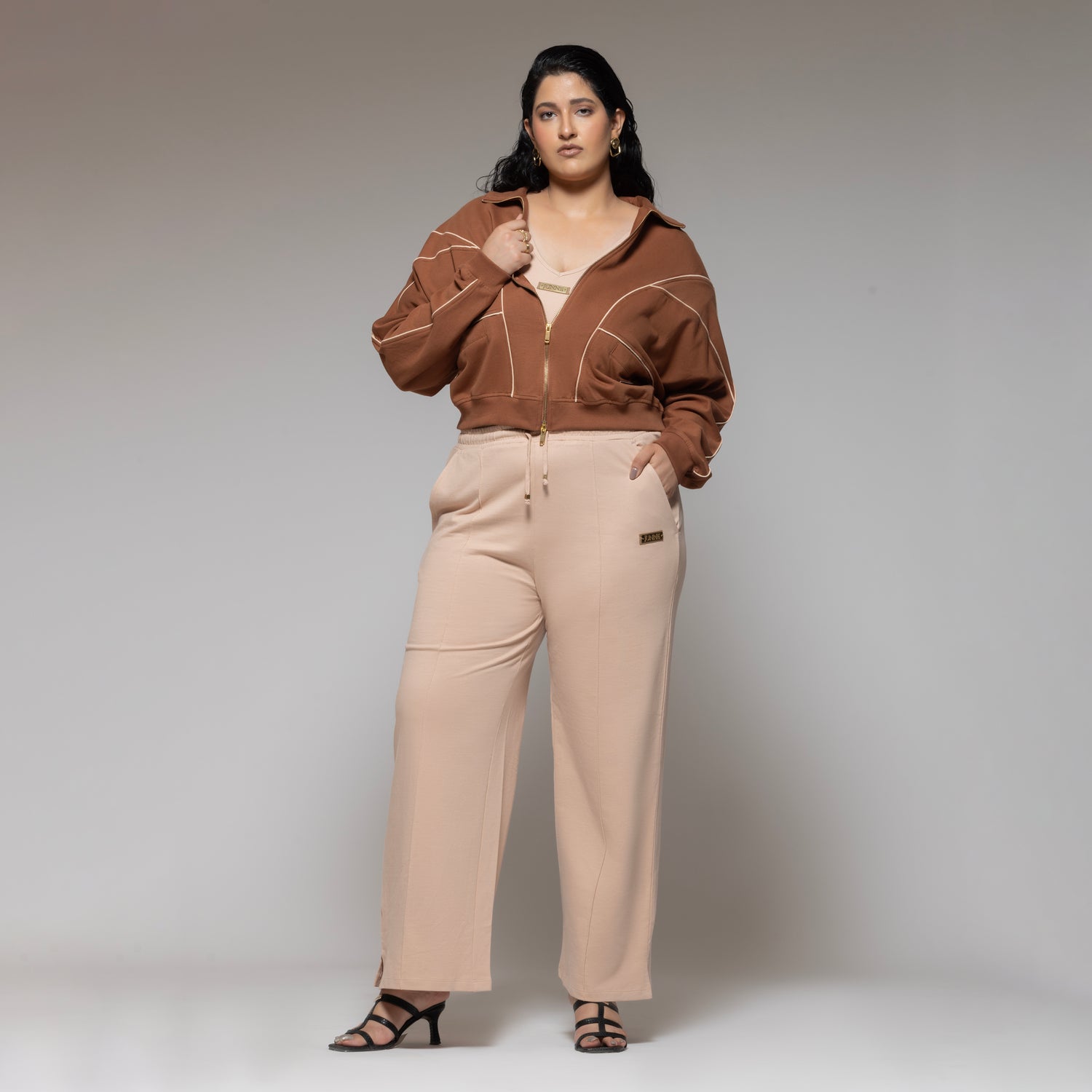 Bare peach Set With Mocha Jacket - Curvy Babes Edition