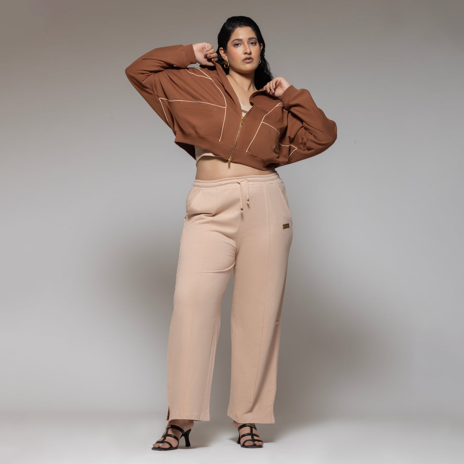 Bare peach Set With Mocha Jacket - Curvy Babes Edition