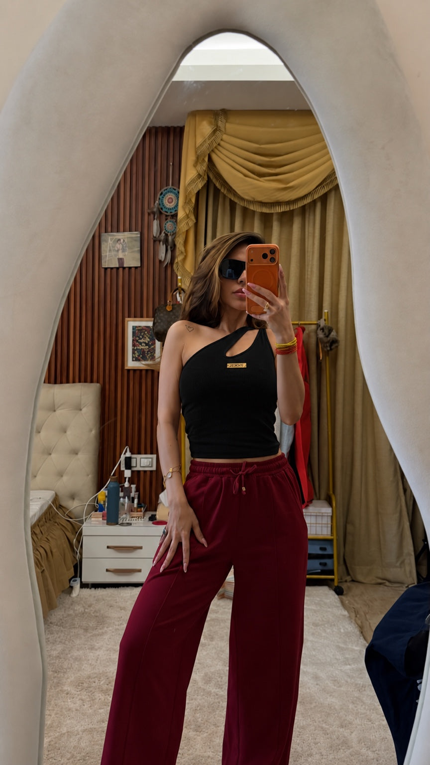 Black Kylie Top with Mulberry Loungewear Pants