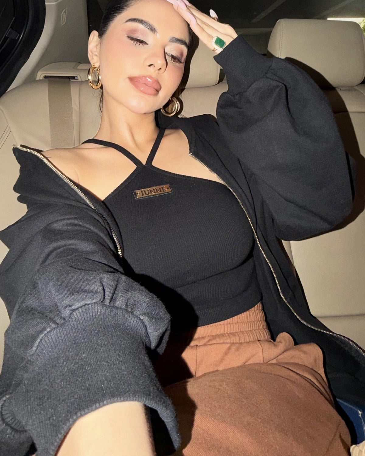 Mocha Rush Layered Co-ord with Oversized Black Kendall Jacket
