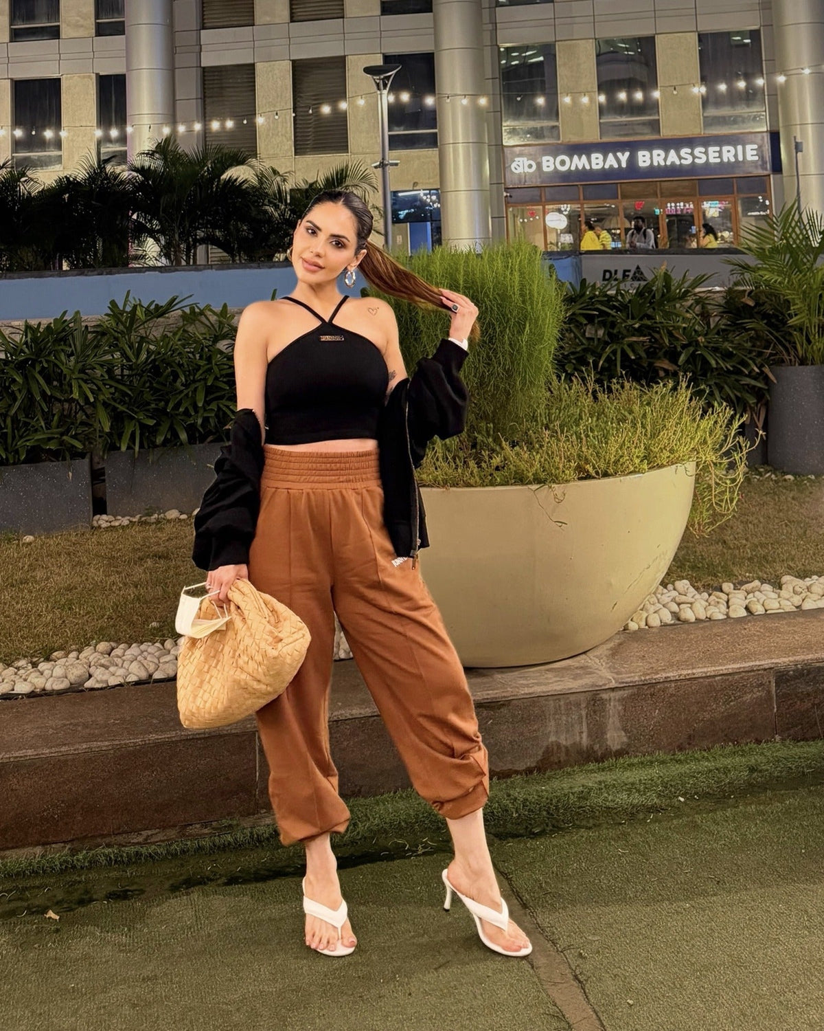 Mocha Rush Layered Co-ord with Oversized Black Kendall Jacket
