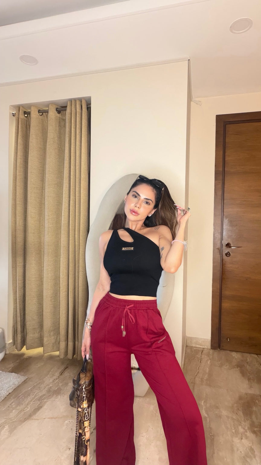 Mulberry Muse Set - Black Kylie Top with Mulberry Lounge Pants lifestyle image