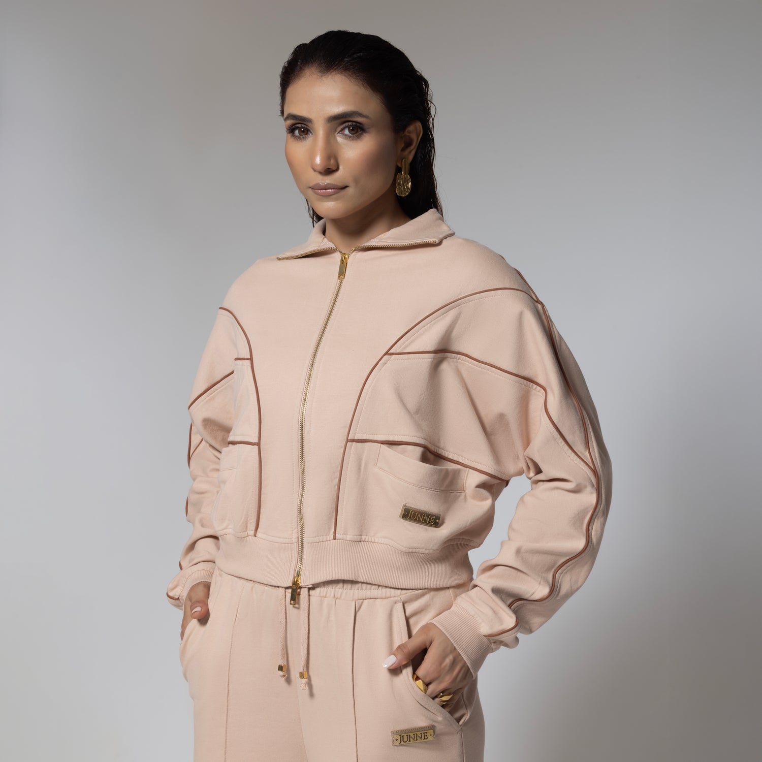Khloe Bare Peach Cord Set with Billie Mocha Top