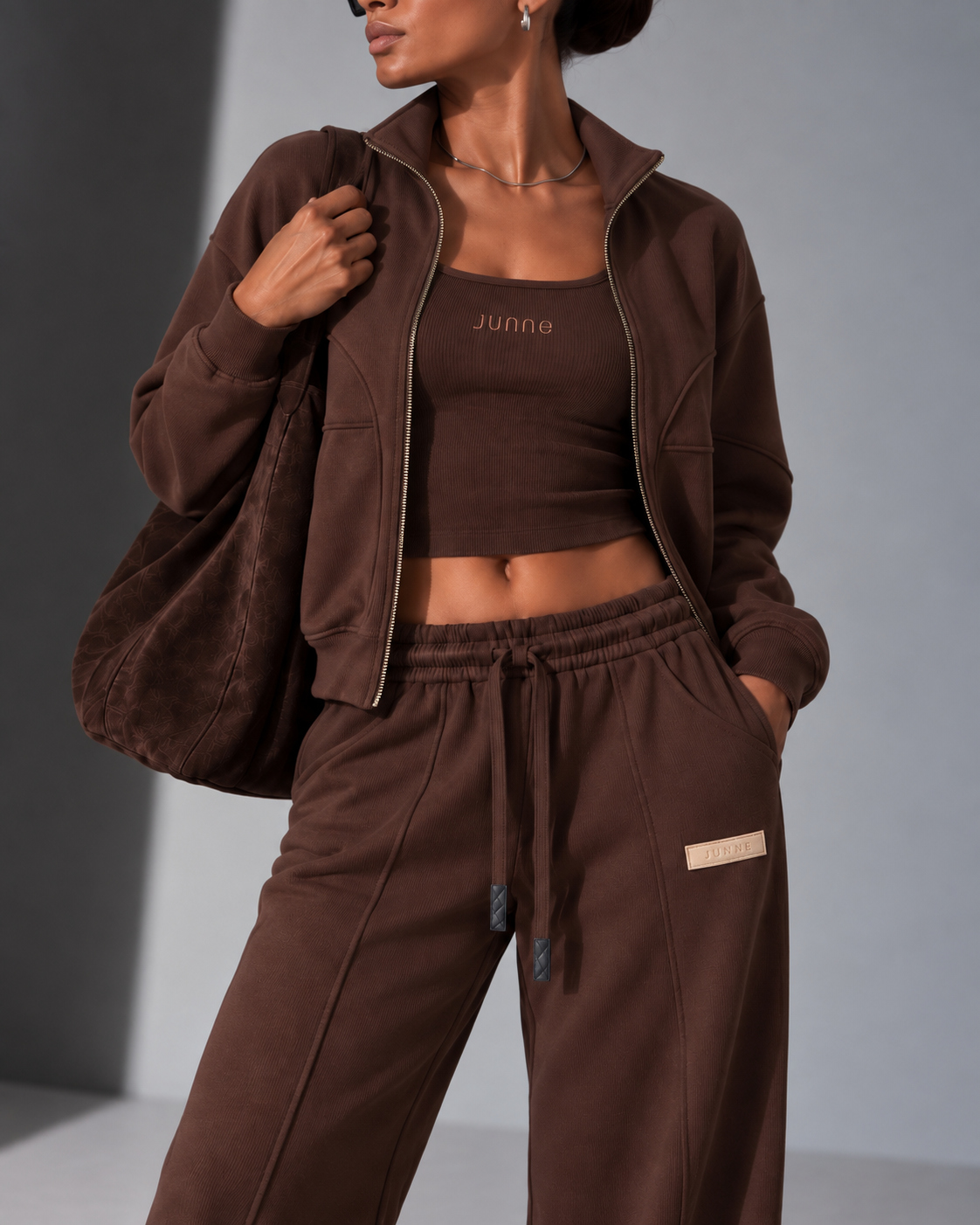 JUNNE Truffle three-piece co-ord detail view
