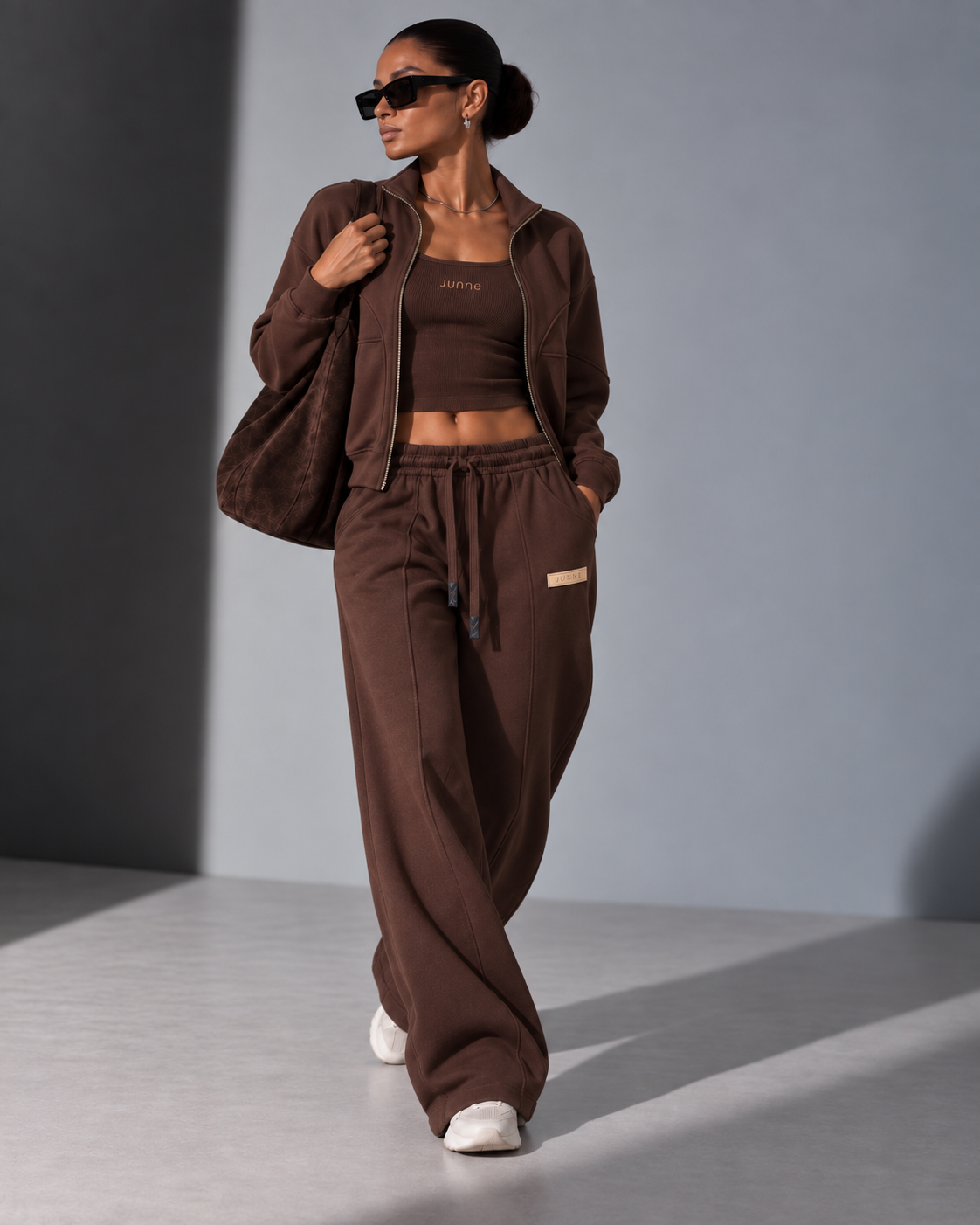 JUNNE Truffle three-piece co-ord walking view