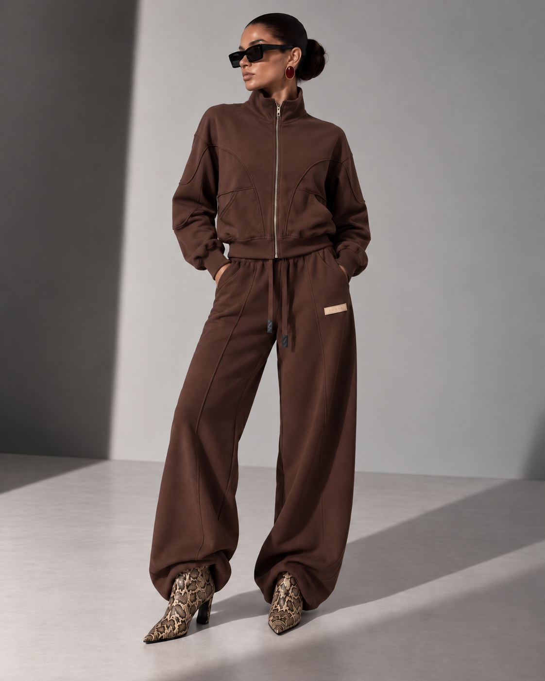 JUNNE Truffle Khloe Jacket fully zipped full look
