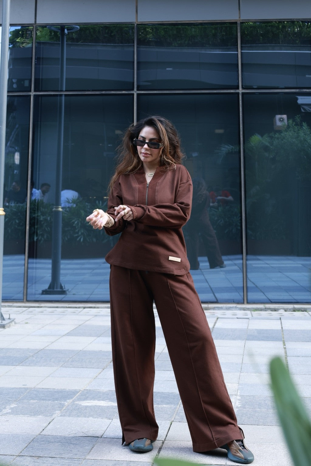 JUNNE Truffle Quarter-Zip Sweatshirt front full look