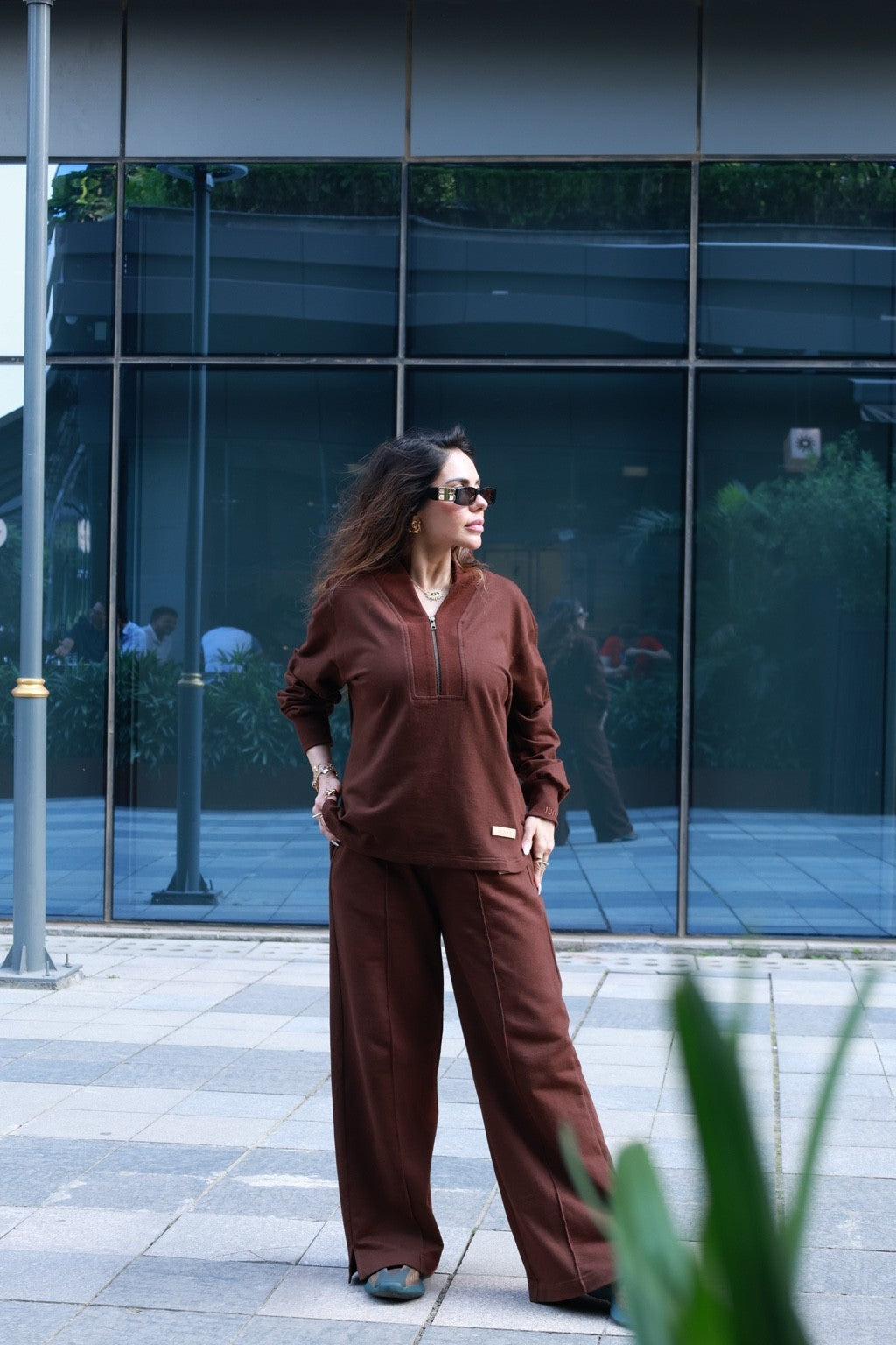 JUNNE Truffle Quarter-Zip Sweatshirt styled full look
