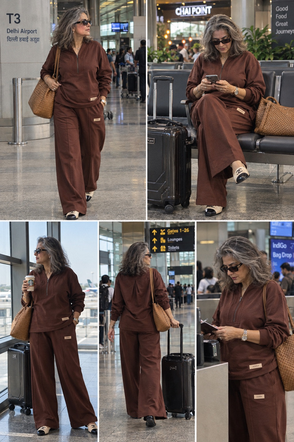 Truffle quarter-zip and lounge pants travel lookbook collage